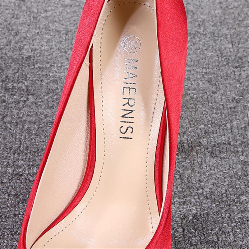 Women 12cm High Heels Scarpin Silk 2 .5cm Platform Pumps Lady Satin Stiletto Heels Plus Size 46 Green Fashion Office Shoes