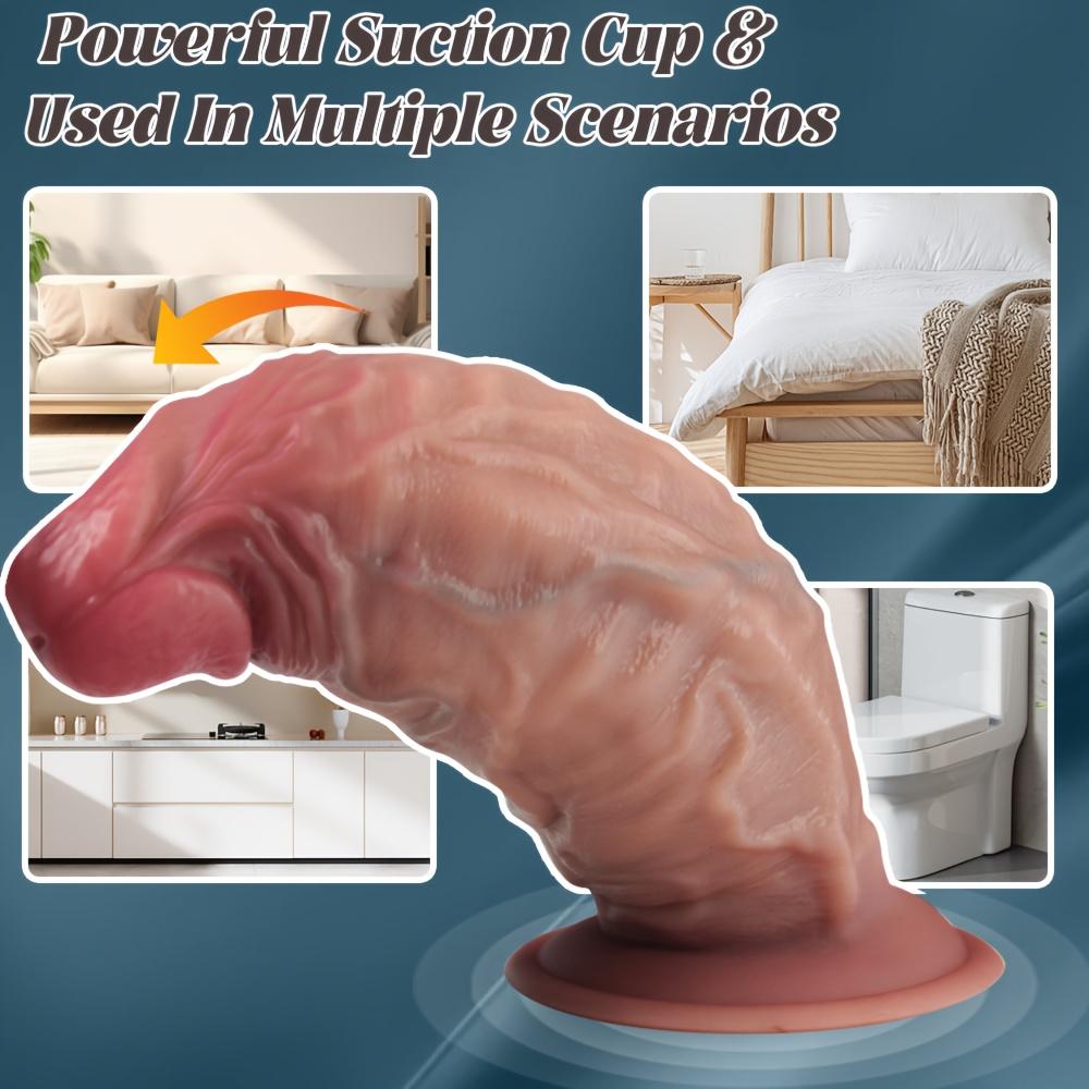 Thick Realistic Dildo,Giant Dual Density Silicone Penis with Strong Suction Cup,Soft Light Beige Design for G-Spot&Anal Stimulation,Adult Toy