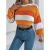 Autumn/Winter Casual Colour-Blocked Lantern Sleeve Pullover with Cropped Hem for Women