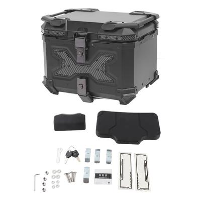 Motorcycle Top Case Lightweight Aluminum Alloy 45L with Removable PU Lining Waterproofing Quick Release Trunk Tail Box