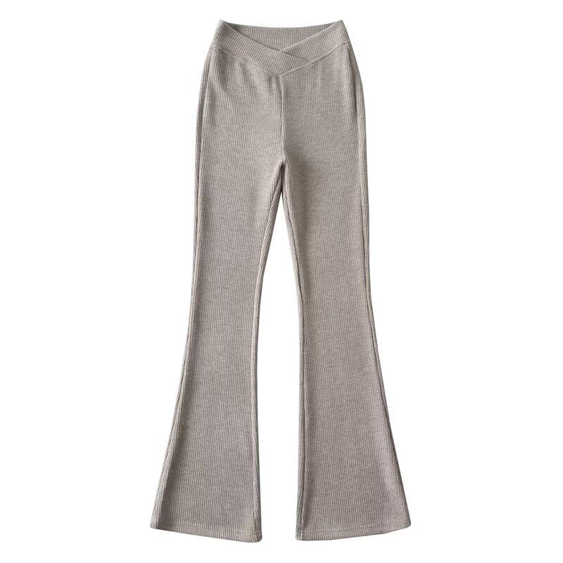 

Fashion Style 2024 Spring New Arrival Women s Clothing High Waist Slim Looking All-Matching Slim Fit Stylish Cross Bell-Bottom Pants Trousers Oatmeal Color L