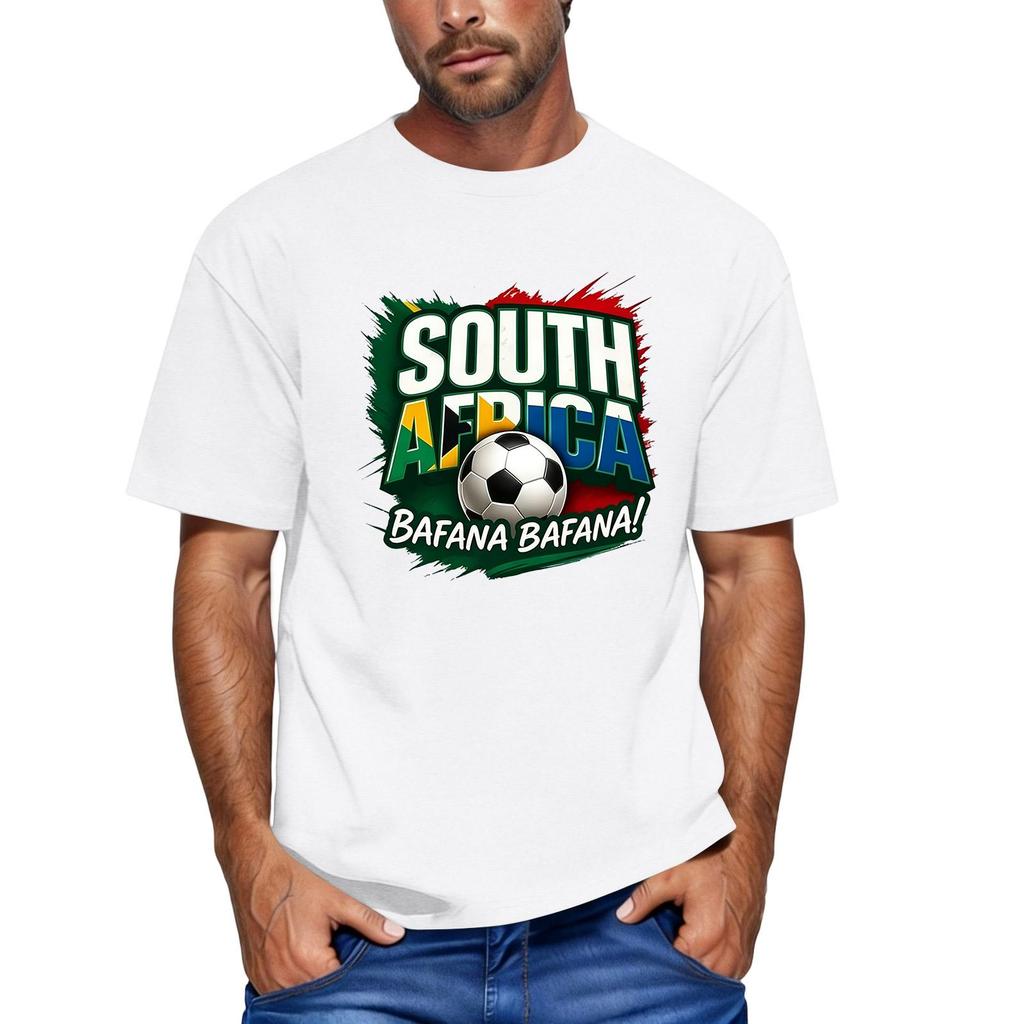 Men's Short Sleeve Crew Neck T-Shirt Featuring South Africa Soccer Graphic Print Bafana Bafana Football Fan Apparel