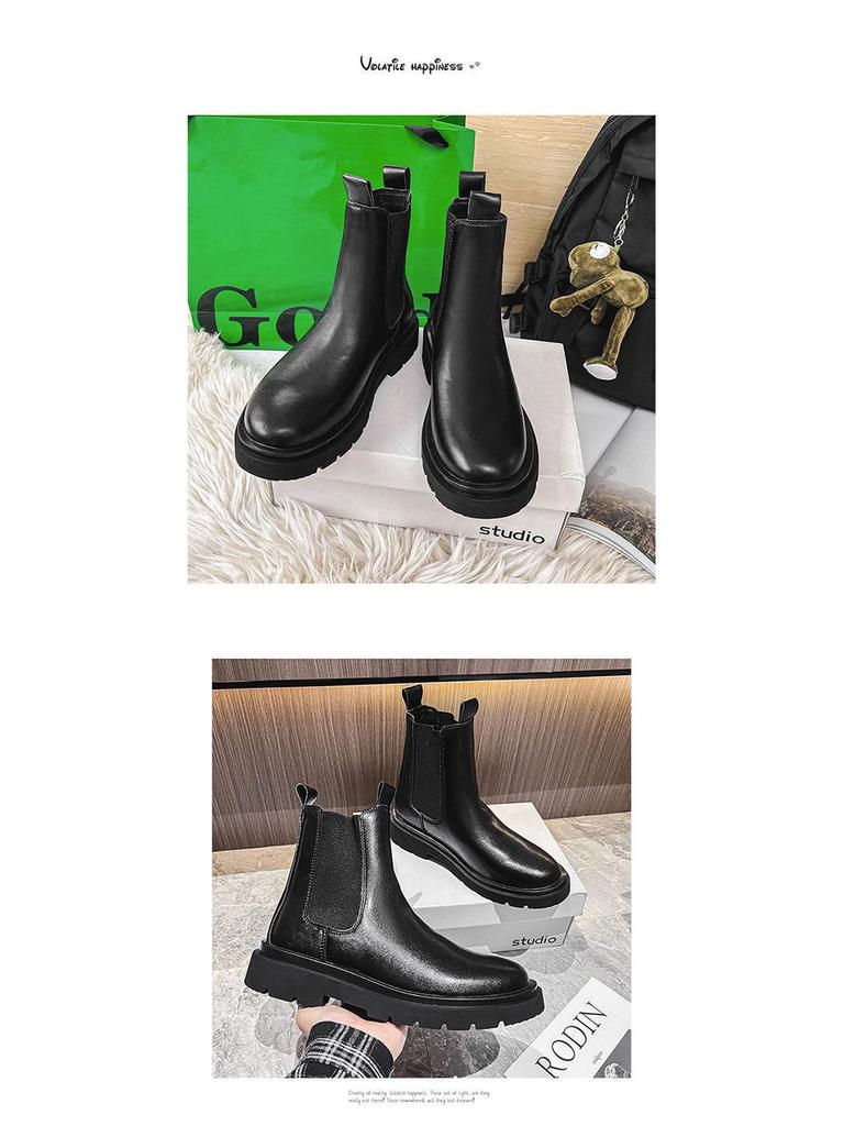 Men's Waterproof Black Leather Chelsea Boots – Winter, Non-Slip, High-Top, British Style.