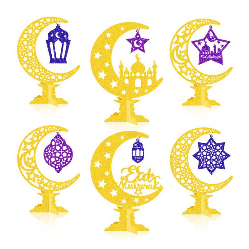 Eid Table Sign 6X Eid 3D Sign With Base Desk Decoration Moon Shape Seasonal Decors Festival Celebration Traditional Statue For brazil