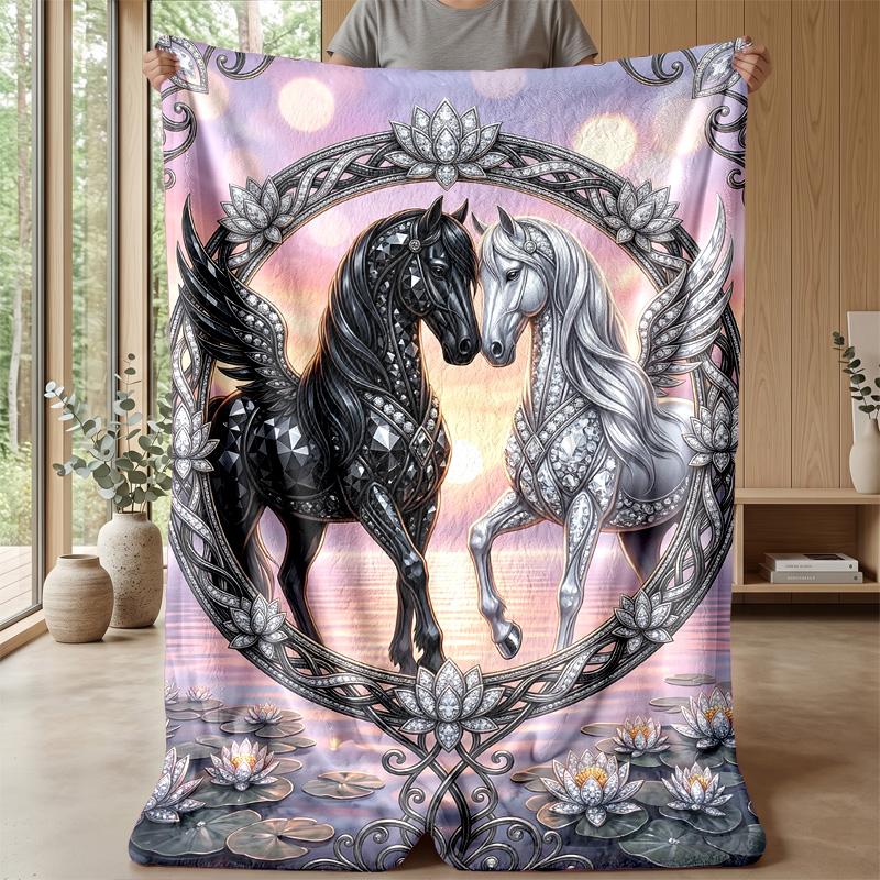 Fantasy Horse Garden Theme blanket Lightweight Warm Flannel Blanket Decorative Throw Blanket for Home Decoration