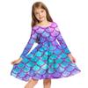 Robe décontractée pour fille avec imprimé écailles de poisson 3D, col rond, manches longues, robe de princesse pour enfant