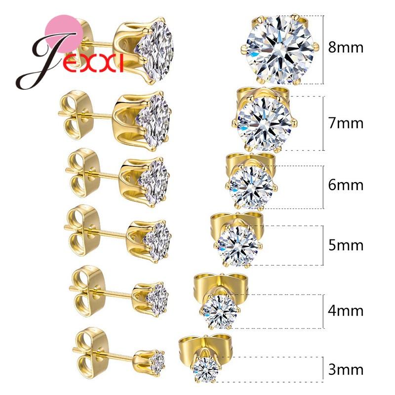 

Fine 925 Sterling Silver Jewelry Earrings Clear Cubic Zircon 3MM 4MM 5MM 6MM 7MM 8MM Mix Size 6 Pairs Women Men Ear Accessories