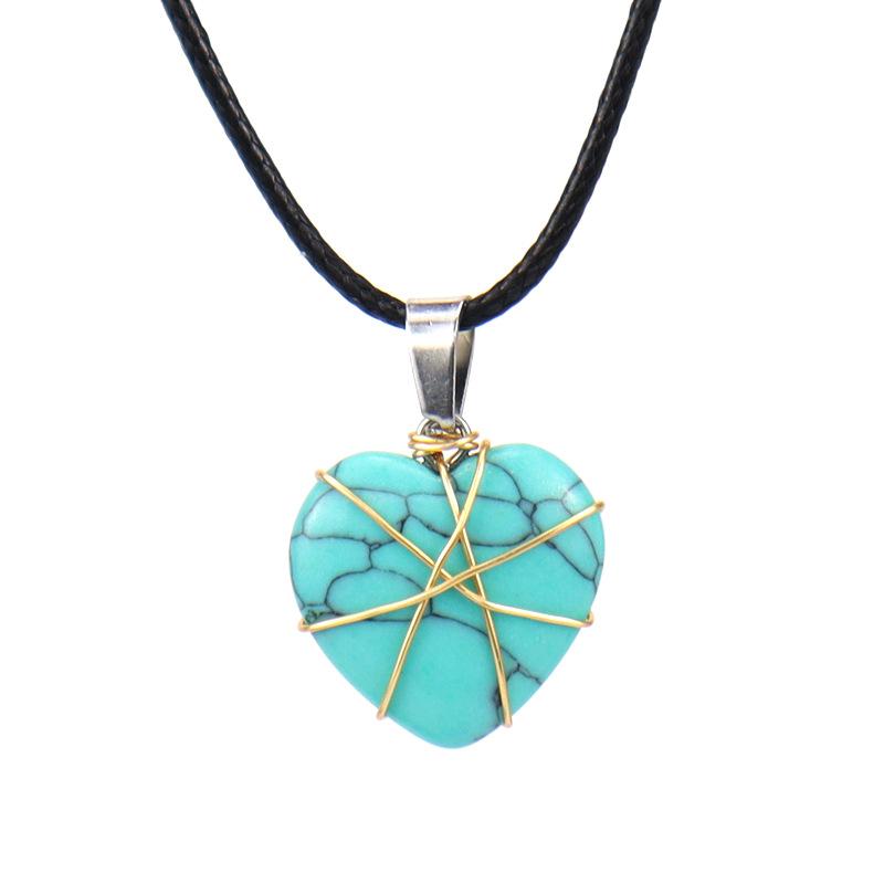 Handmade Gold Copper Wire Winding Natural Crystal Barbie Love Necklace Cute Heart Necklace N568