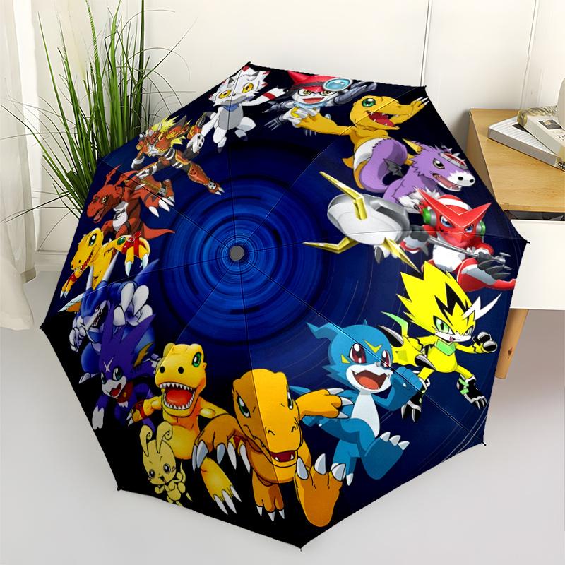 1 Stück Digimon Anime-Charaktere Thema Automatisches Öffnungs-/Schließschirm mit 8-Speichen Automatisches Faltverdeck - Niedliches Anime-Design
