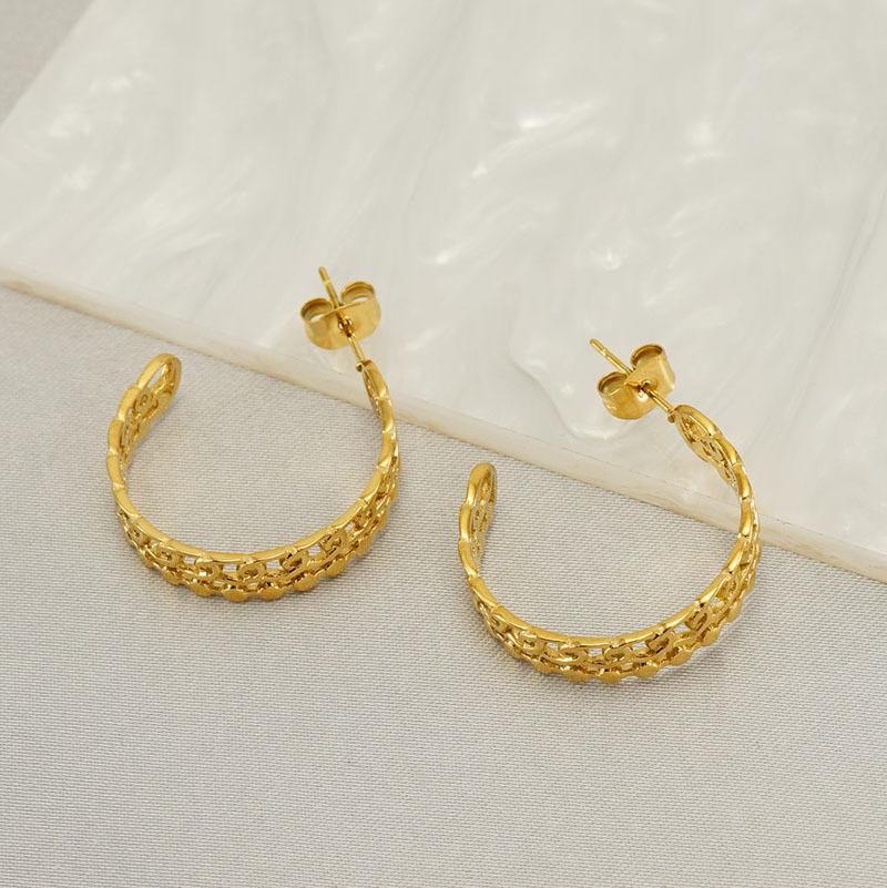 Fashion stainless steel geometric hollow earrings design sense niche versatile earrings women