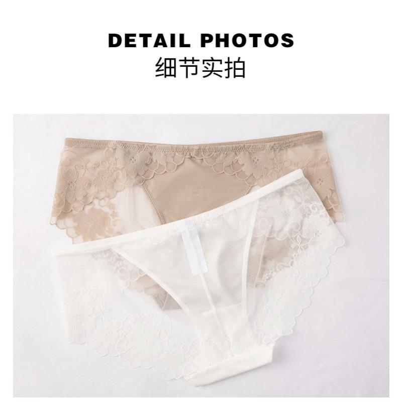 French Style Sexy Low Waist Breathable Hip Lifting Lace Panties With Cotton Crotch
