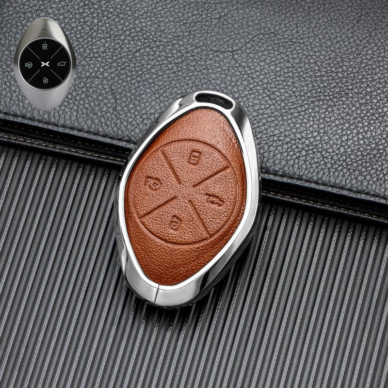 Signal Unobstructed, Suitable for Xiaopeng P7 G9 G3 P5 Metal All-inclusive Double-sided Leather Car Key Protective Case