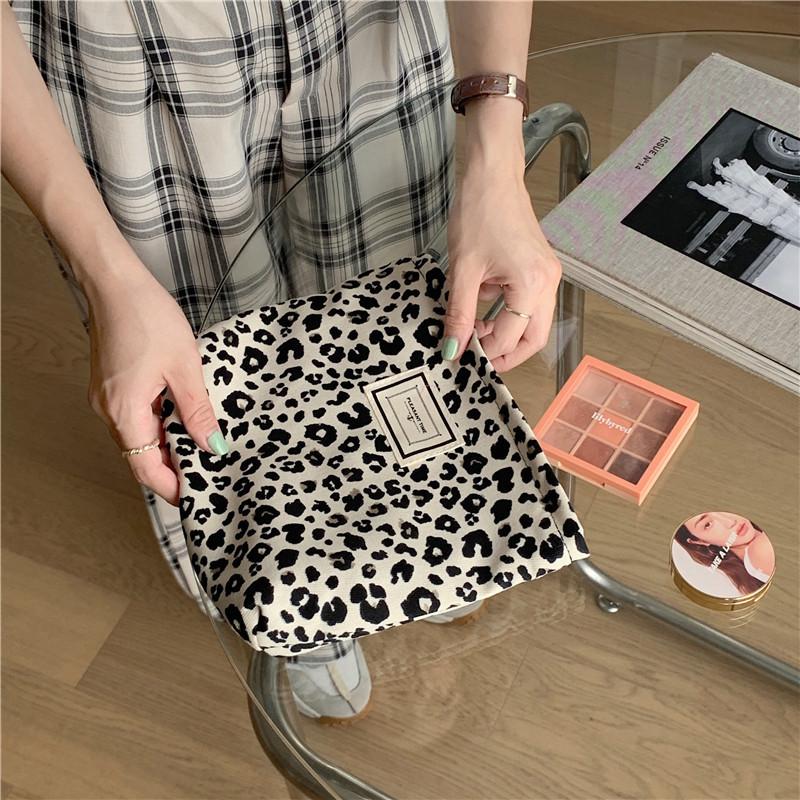 Vintage Leopardenmuster Damen Aufbewahrungstaschen Tragbare Leinwand Damen Clutch Kosmetiktasche Lässige Damen Make-up-Etui Geldbörse Handtaschen