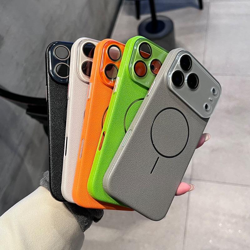 Magnetyczne Etui na Telefon o Skórzanej Teksturze Kompatybilne Z Iphone Obsługuje Ładowanie Bezprzewodowe Odporne na Wstrząsy Pokrowiec Ochronny