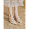 French Evening High Heels Small Heel White Cheongsam Single Shoes Thick Heel Bag Head Sandals Female Mary Jane Bridesmaid Shoes Summer