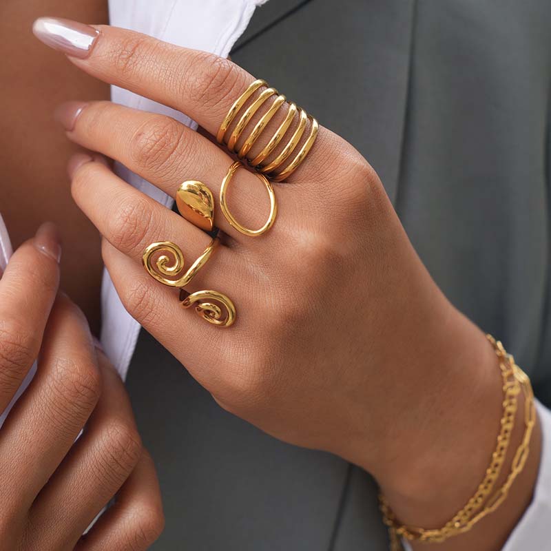Fashion Metal Hollow Geometric Open Rings For Women Stainless Steel Gold Color Lines Spiral Adjustable Finger Ring Jewelry 2026