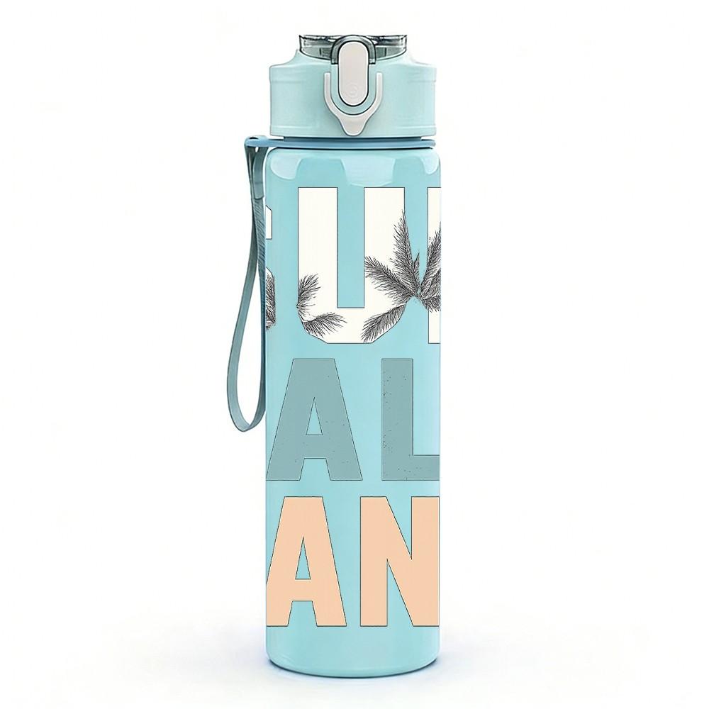 1PC Sun Salt Sand Beach Quote 750ml Color Plastic Sports Water Bottle Leakproof Flip Straw Lid Suitable for Sports Office Home Use