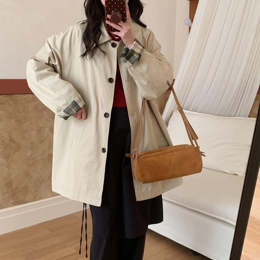 2026 Korean Style Casual Mid-Length Single-Breasted Trench Coat for Women