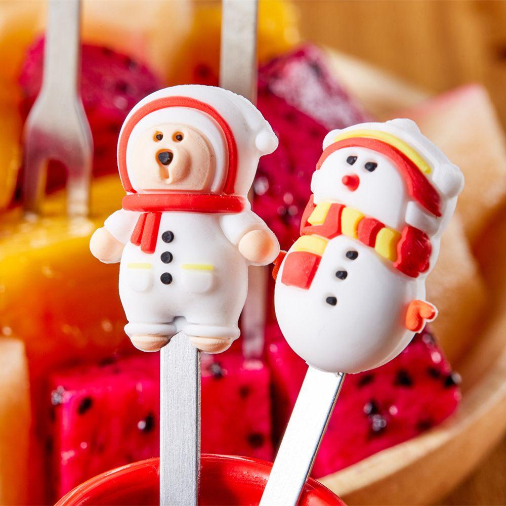 5pcs/Set Dessert Fruit Forks Christmas Stainless Steel Mini Salad Food Dinnerware Cutlery Set