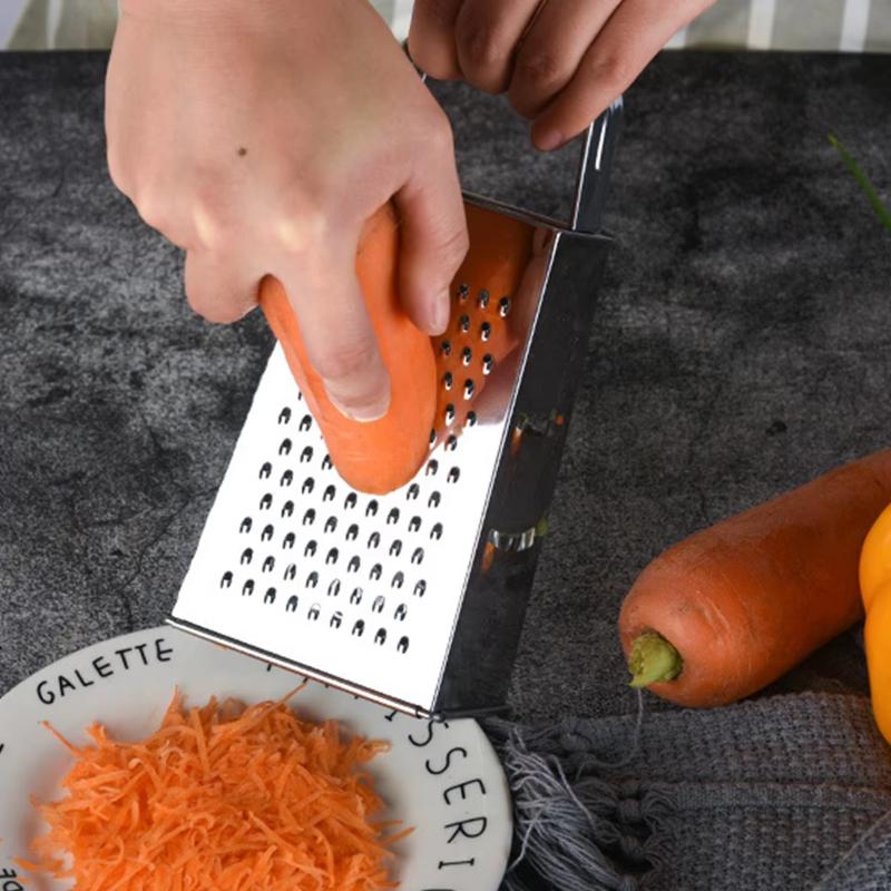 Edelstahl-Reibe Multifunktional Verdickter Edelstahl-Gemüseschneider Vierseitige Kartoffelschneide mit Handschutz