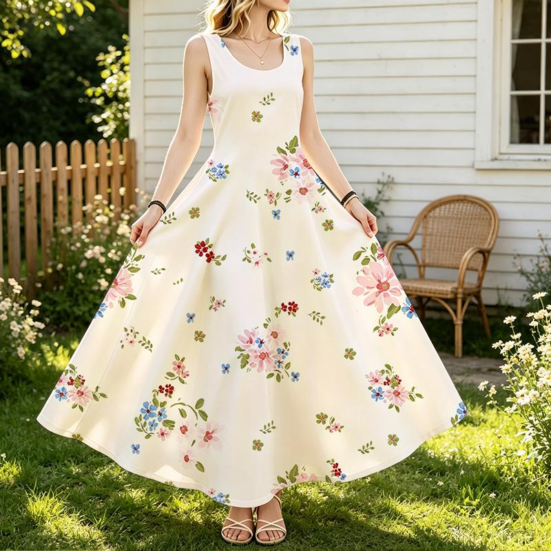 Women's Floral Maxi Dress Sleeveless Soft Flowy Summer Dress for Beach Vacation,Daily Commute & Casual Outings