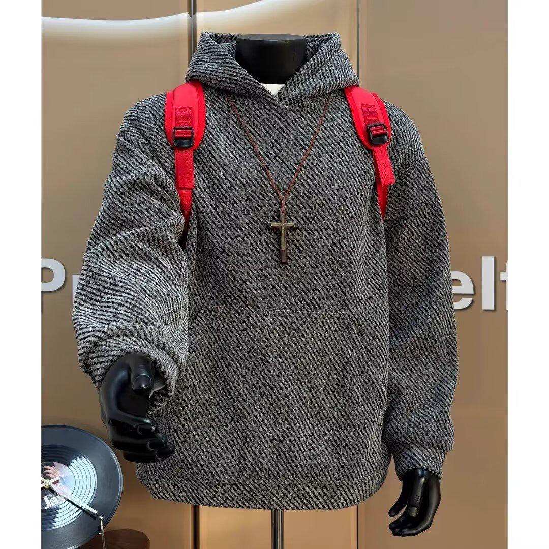

Men s Retro Striped Hooded Sweatshirt - Autumn Niche Loose Fit M сірий колір