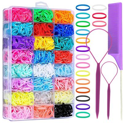 Set di Elastici Colorati per Capelli per Bambini: 24/28/32 Colori con Pettini per Capelli, Ago e Pettini a Coda per lo Styling.
