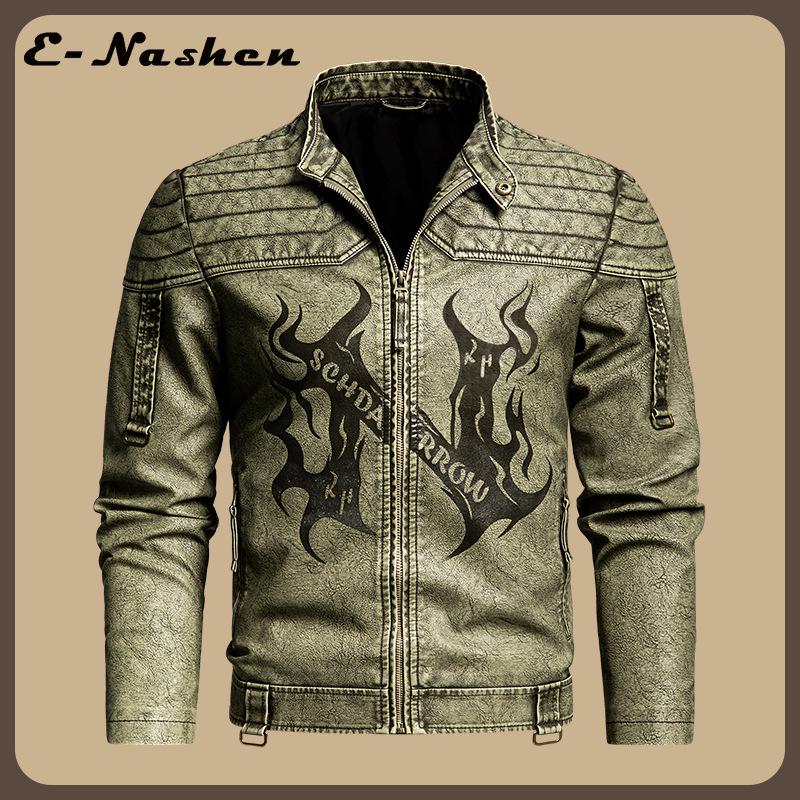 2025 Men's Retro Distressed Motorcycle Leather Jacket - Trendy European American PU Outerwear with Innovative Design