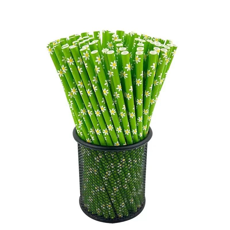 Craft Cake Pop Assorted Multi Colorful Flower Daisy Floral Paper Straws Rose Garden Tea Party Wedding Sticks Rich In Color