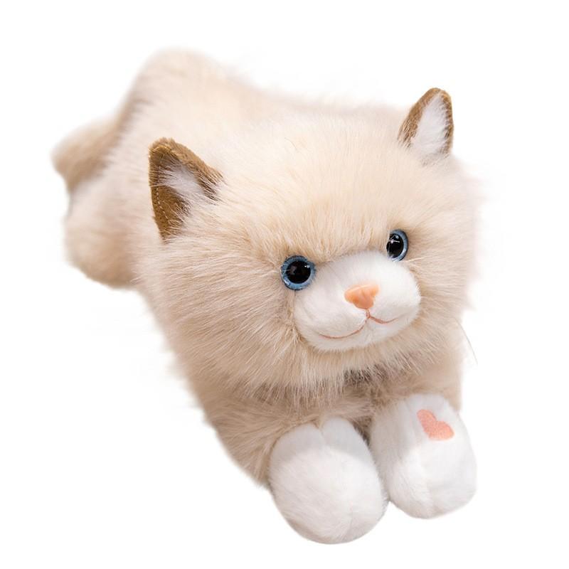 Meowing Calming Plush Kitten Doll, Lying Down Stuffed Animal Toy, Realistic Cat Plushie with Sound for Kids, Cuddly Companion Gift