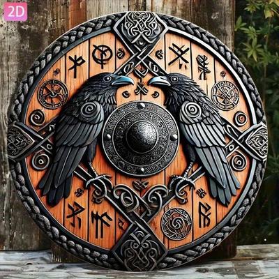 Art Mural Métallique Bouclier Viking 8 pouces Nœud Celtique Nordique Corbeau Décoration de Maison
