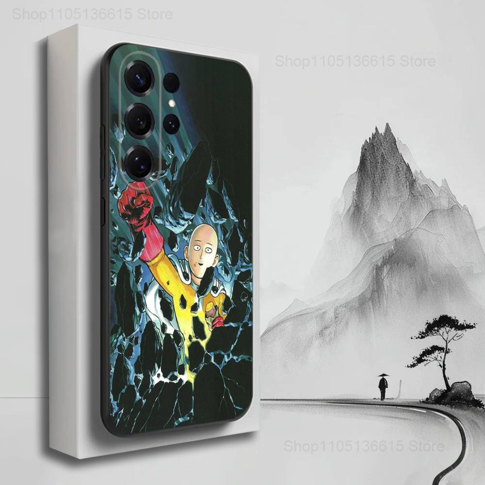 O-One P-Punch Anime Man Phone Case For Samsung S25,S24,S23,S22,S21,S20,S10,Ultra,Plus,Lite,FE,Soft Silicone Black Cover