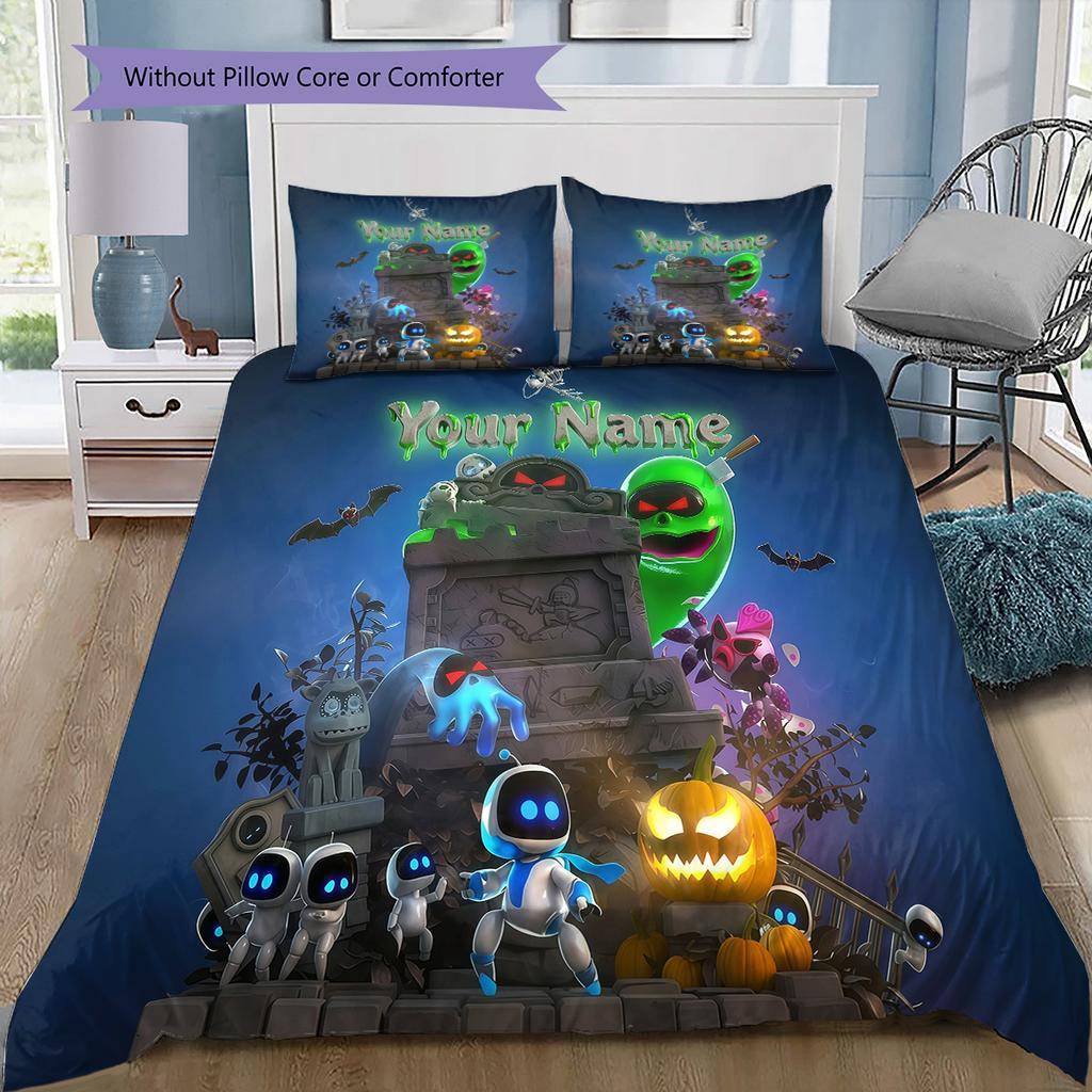 Custom Name Halloween Ghost Adventure Bedding,Quilt Set Quilt Cover Pillowcase Home Birthday Gift (1 * duvet cover + 2 * pillowcase, without core)