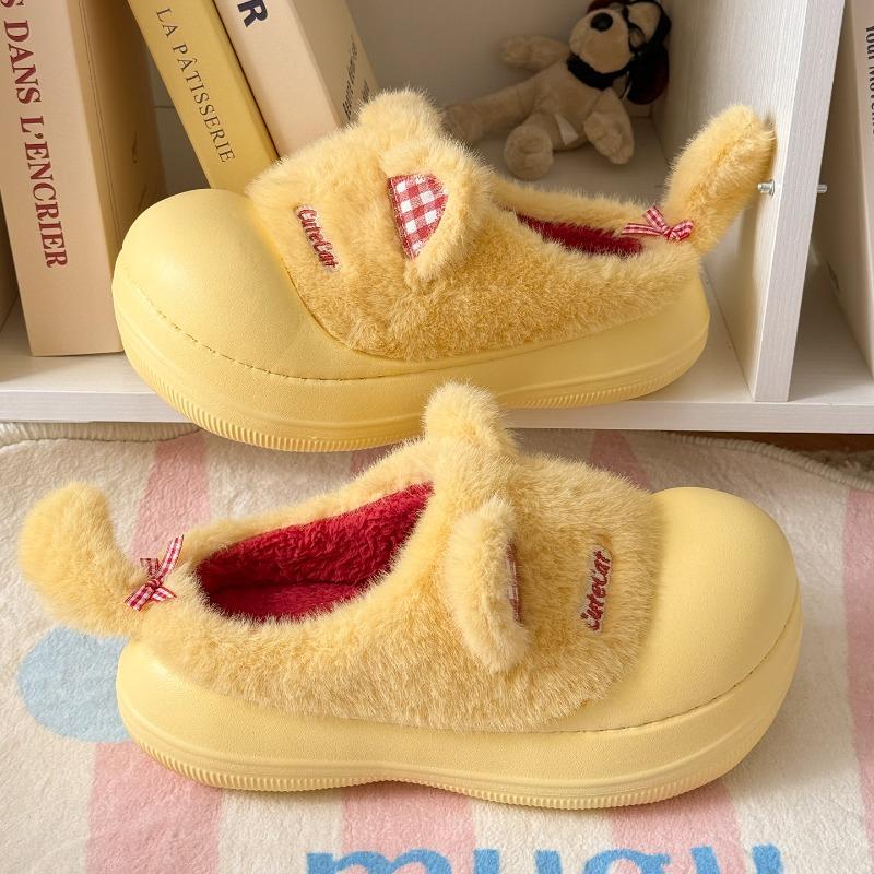 Cute Cute Cat Ear Cotton Slippers Velvet Thick Bottom Home Wear Warm Non-slip Cotton Slippers Women
