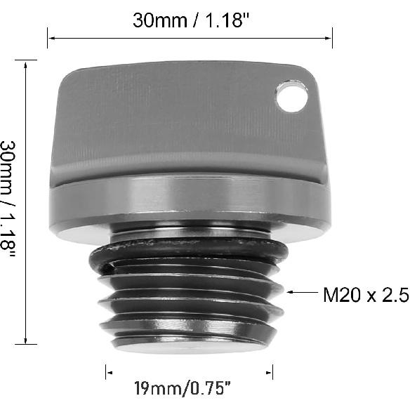 M20 x 2.5 Universal Motorcycle Engine Oil Filler Cap Screw Cover Plug Gray with O-ring Valve Oil Cap Transmission Tank Cover