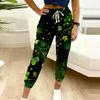 Women Plus Size Clover Printed Drawstring Waist Cuffed Ankle Jogger Pants With Side Pockets