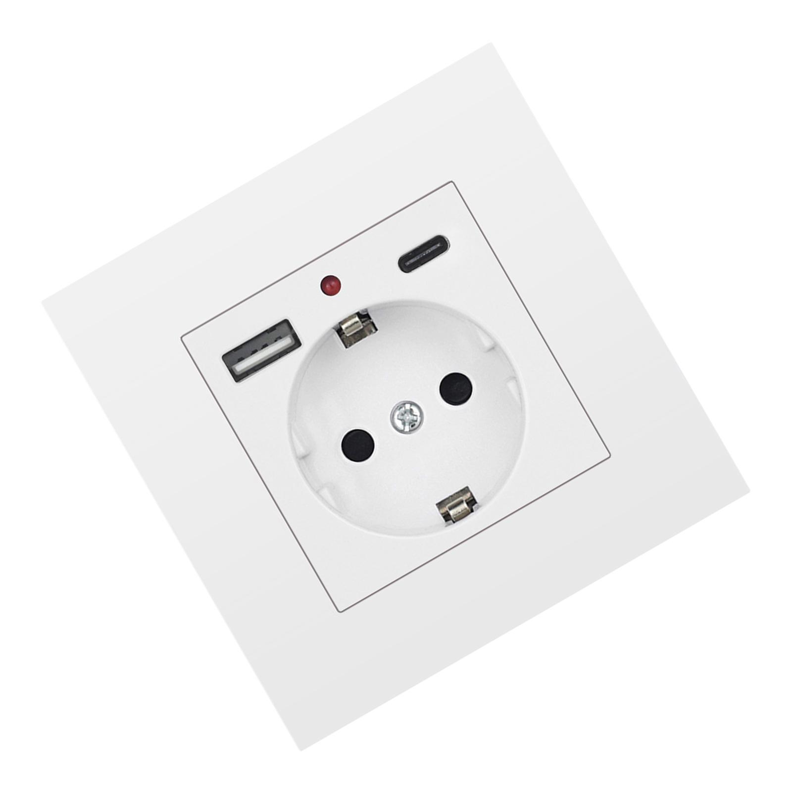 

Настінна розетка USB з портами USB і типом C 16A Розетка європейського стандарту для швидкого заряджання 86x86 мм 250 В білий