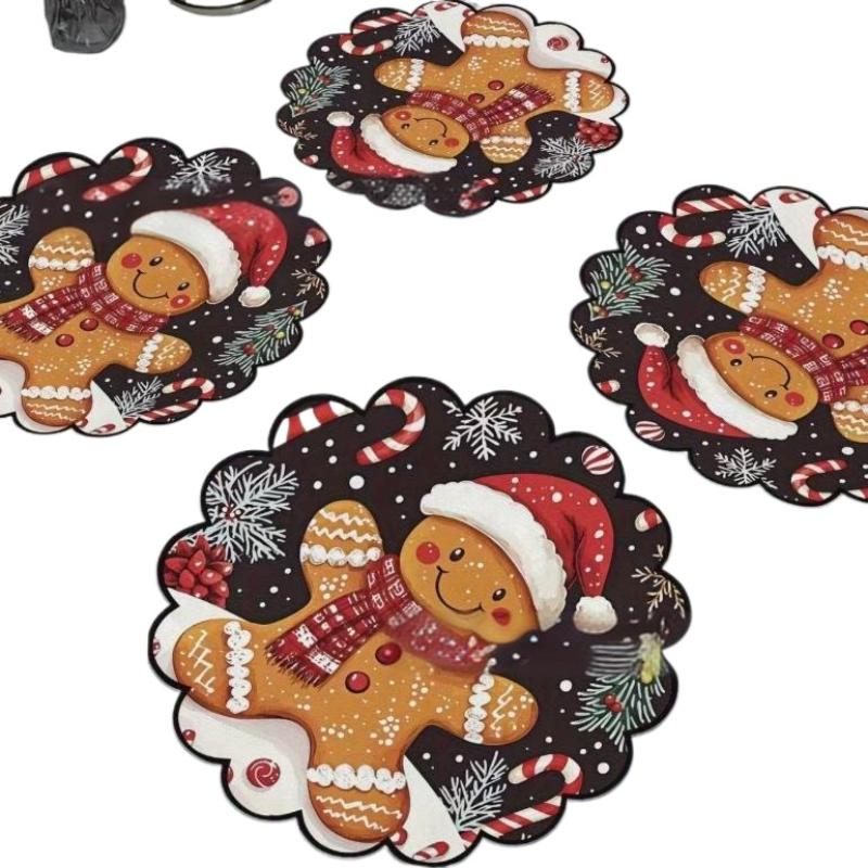4Pcs/set Christmas Table Mats Circular Waves Placemats Non Slip Heat Resistant Winter Dining Party Christmas Decor Placemats