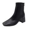 Women's Boots, Winter Square Head Back Zip Short Boots, Women's Chunky Heel Middle Heel Boots Women
