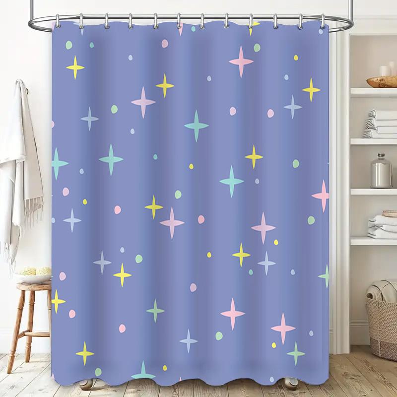 Blue Shower Curtain With Pastel Stars For Bathroom Decor Waterproof Fabric Custom Size Available