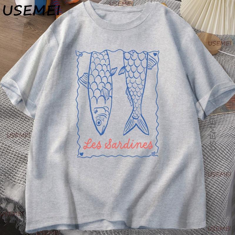 Trendy Sardines T Shirt Aesthetic Fish T-Shirt Summer Short Sleeves Coastal Tee Ocean Men Clothing Casual Clothes Tees