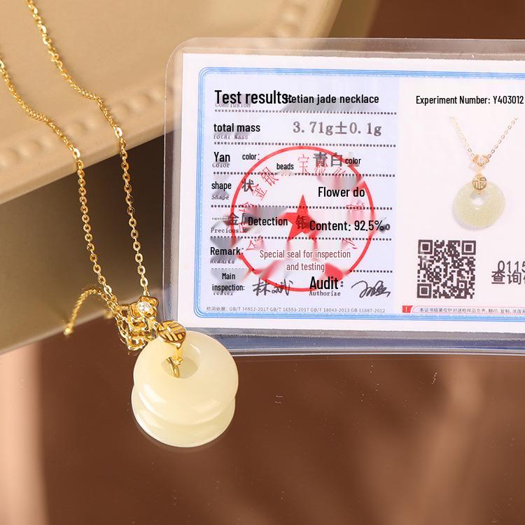 S925 Sterling Silver Hetian Jade Fu Character Necklace, Chinese Style Light Luxury Clavicle Chain for Women - Elegant Gift Accessory