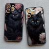 Art Painting Rose Cat Phone Case For iphone 15 14 Plus Pro Max 13 12 Mini 11 Pro MAX XS X XR 8 7 SE 2020 Shockproof Shell Cover