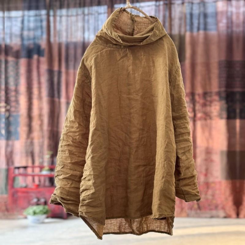 

Johnature Женские футболки Однотонные Водолазка Длинный рукав Весна Винтаж Женские Свободные футболки One Size хаки