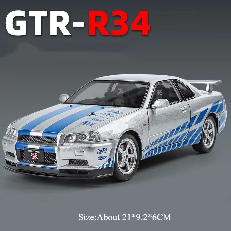 1:24 Gtr Csr2 R34 Modellspielzeug Druckgusslegierungsauto Türen geöffnet Ton Licht Rückzug Gummireifen Miniaturfahrzeuge Geschenk für erwachsene Jungen