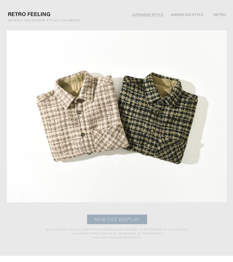 Men's Autumn Houndstooth Retro Casual Long Sleeve Shirt Z258