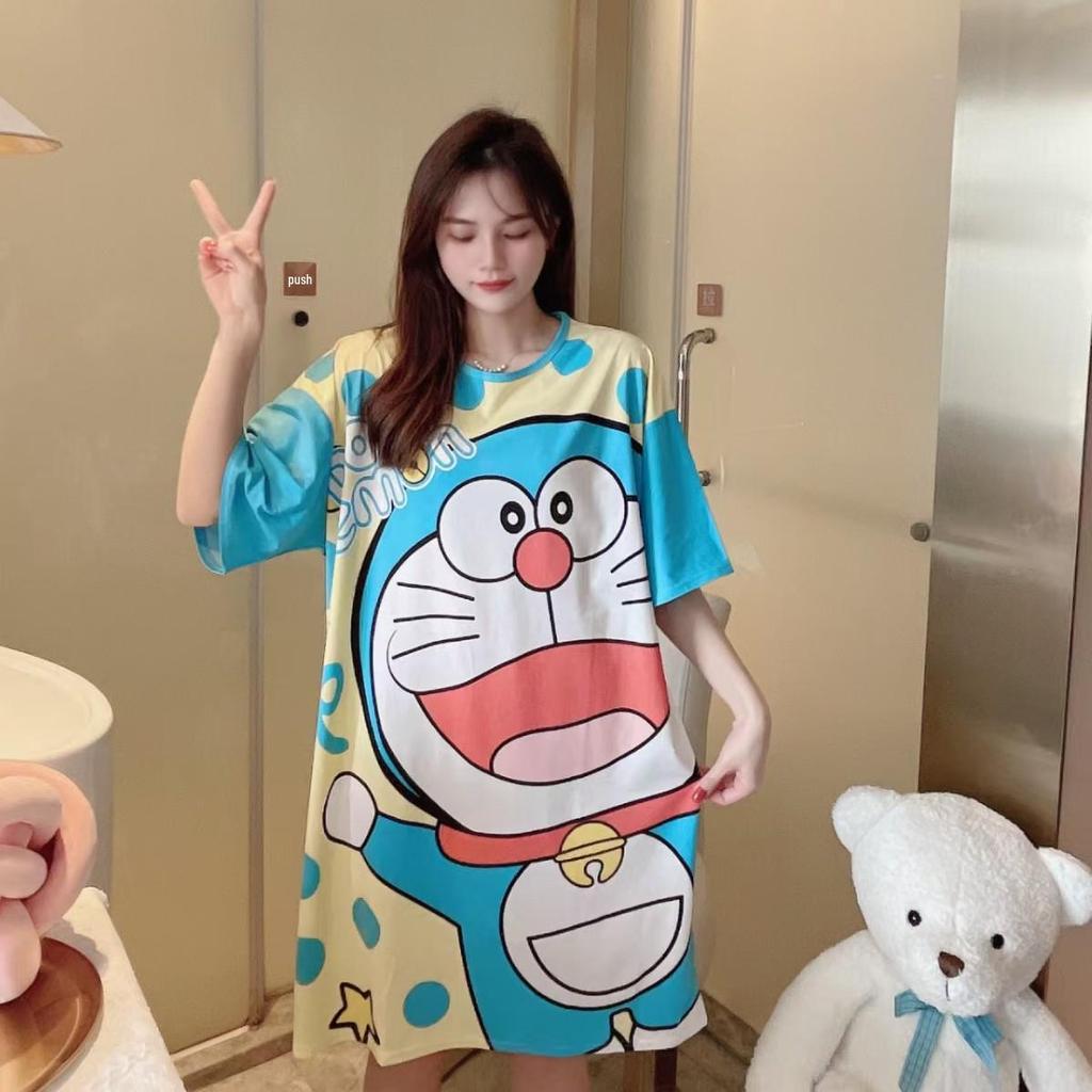Women's Short Sleeve Cartoon Nightgown - Loose Fit Pajamas for Summer, Spring & Autumn