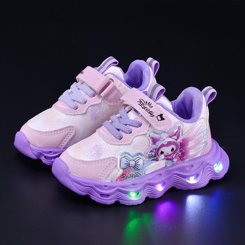 Kids' Kuromi Light-Up Cartoon Sneakers Leather Surface Small/Medium Sizes for Spring/Autumn