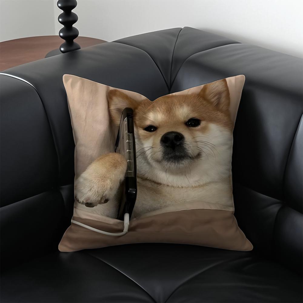 Cute Shiba Inu Cushion Cover Pillow Case Anti-Dustmite Invisible Zipper Silky Plush Cushion