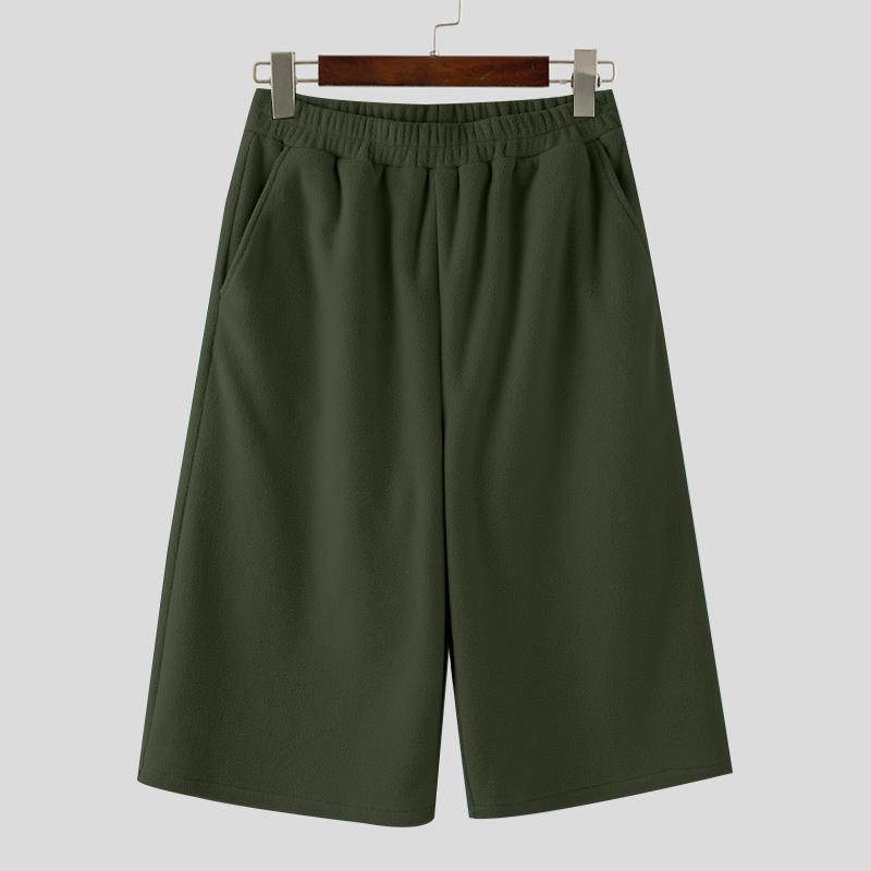 

INCERUN Men Elastic Waist Fluffy Casual Loose Texture Wide Legs Capri Pants 5XL армия зеленый